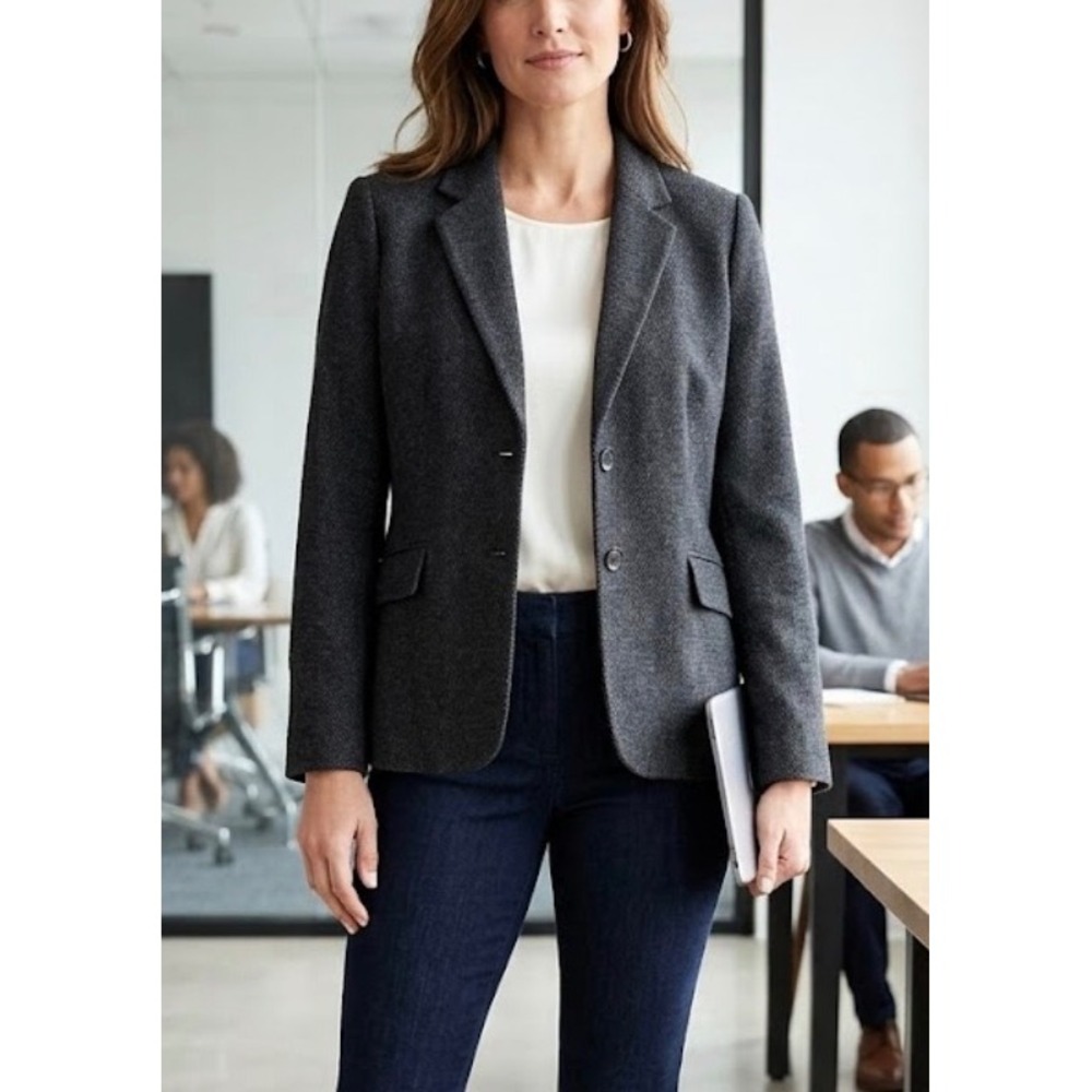 Talbots Womens XL Charcoal Gray Textured Two Button Blazer Jacket Office Career